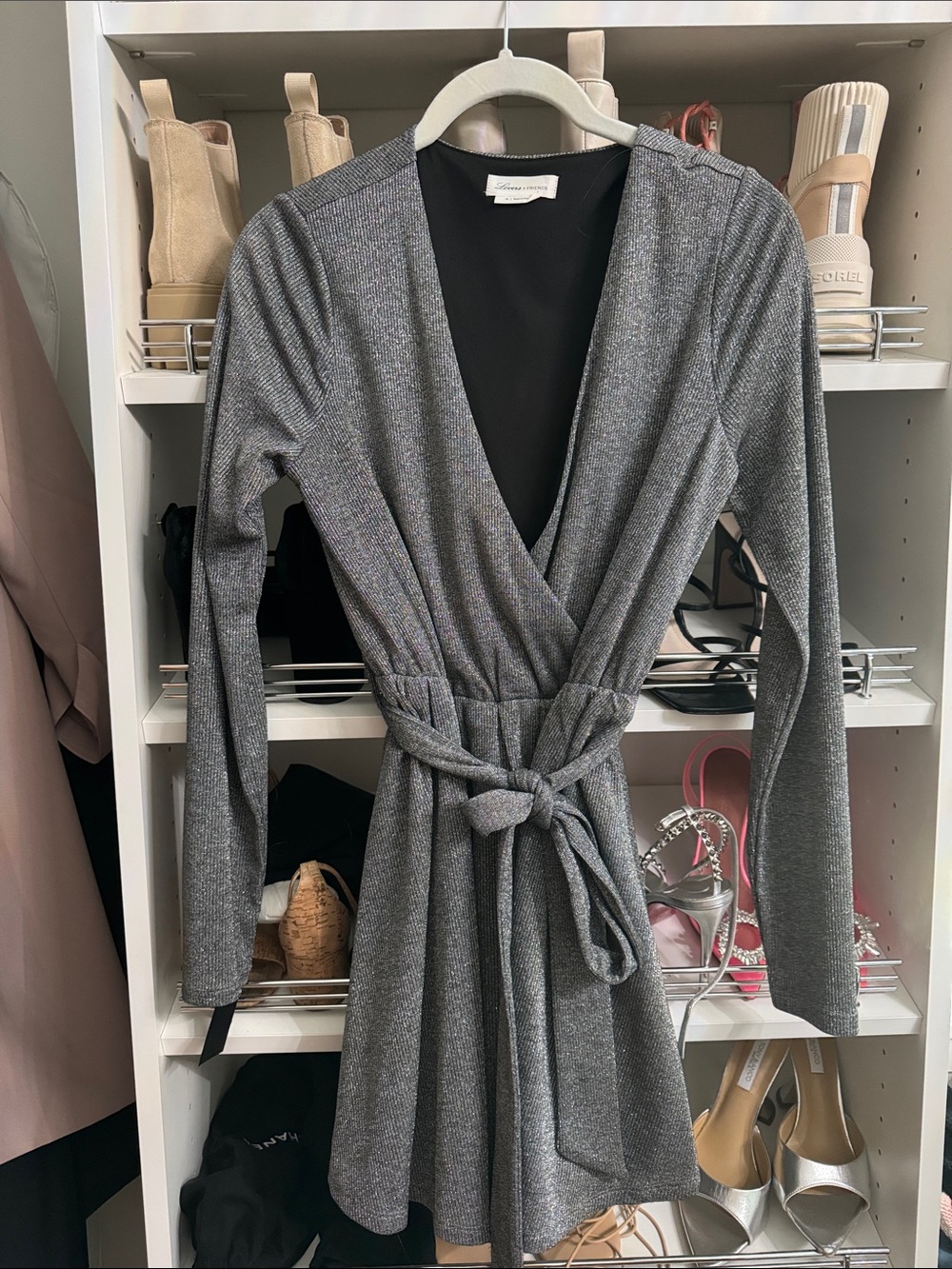 Lovers + Friends Silver-Gray Long Sleeve Wrap Dress